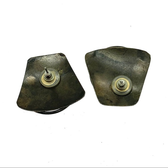 Modernist Geometric Trapezoid Earrings - Mixed Metals Textured Vintage Jewelry - Picture 7 of 12